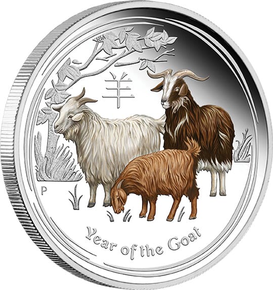 2015 Year Of The Goat Lunar 1oz Silver Coloured Coin | Direct Coins