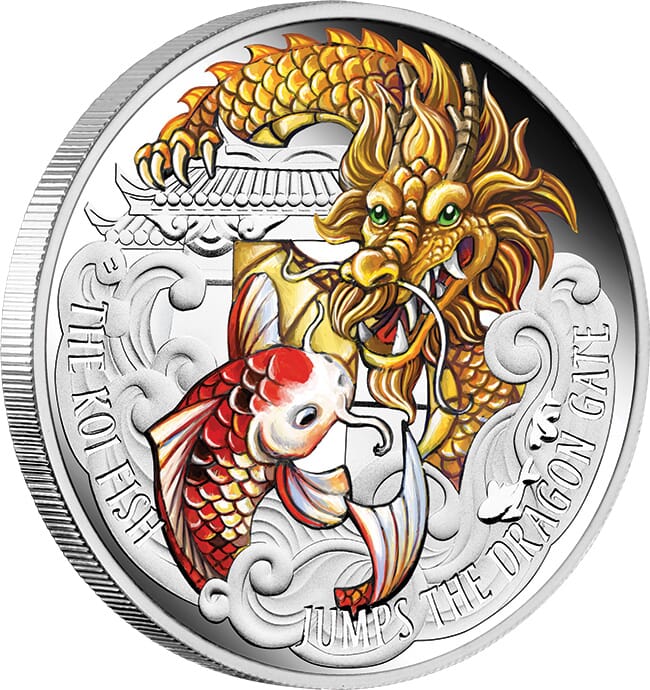 2016 The Koi Fish Jumps The Dragon Gate 5oz Silver Proof