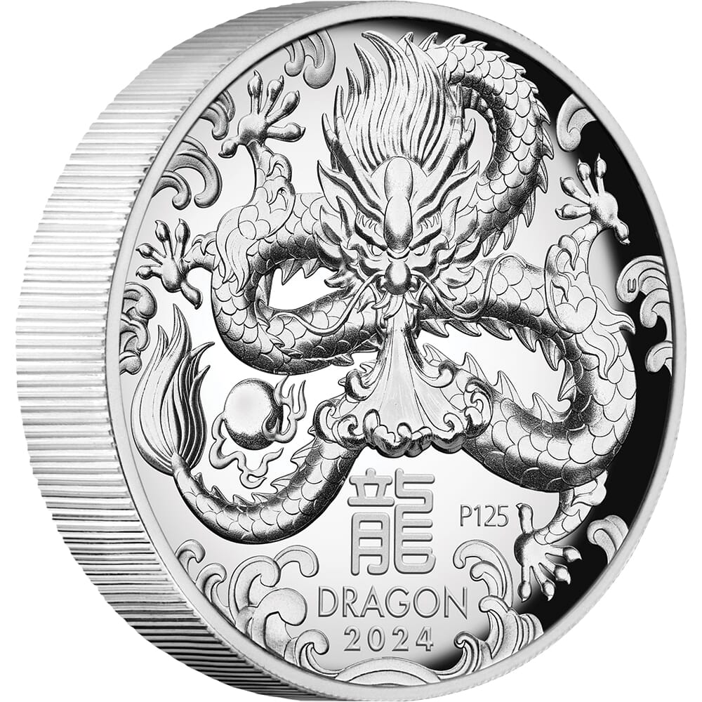 2024 Year Of The Dragon Rotating Charm 1oz Silver Antiqued Coin   Year Of The Dragon 1oz Silver Proof High Relief Coin 2024 